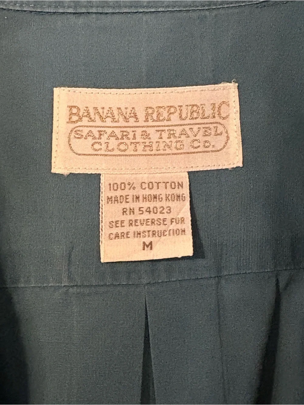 Vintage Banana Republic Safari Travel Shirt Mens M Teal Cotton Button Down Hong